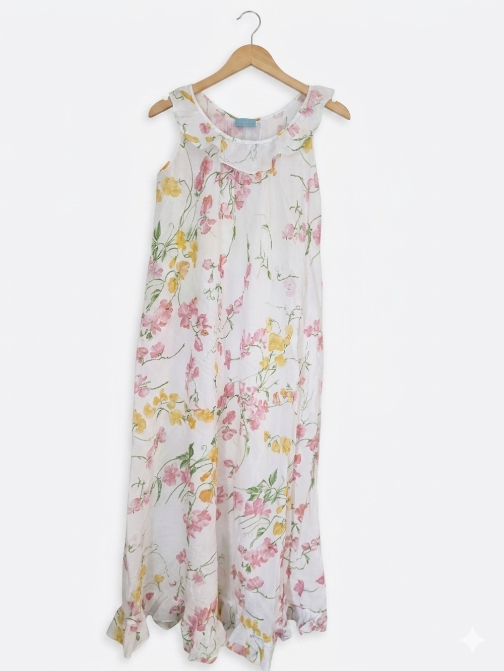 D Porthaulf  White Floral Maxi Dress with Pink & Yellow Blooms